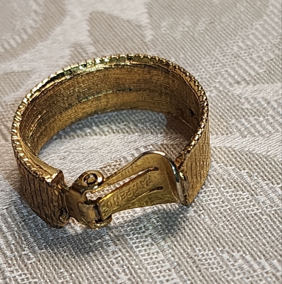 VINTAGE 1970s PAT. PEND. Gold Plated Textured Hoop Earrings Bold Retro Glam - Picture 10 of 11